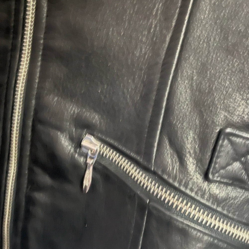 Wilsons Black Full Grain Leather Moto Fitted Jacket Zip Close 2 front Pockets XS - Picture 8 of 8